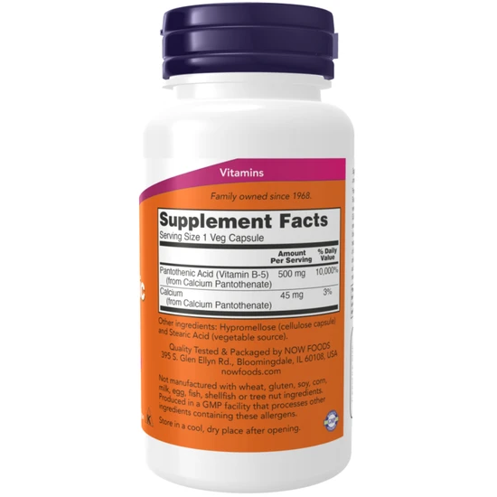 NOW Foods Pantothenic Acid 500mg Capsules 250 Capsules