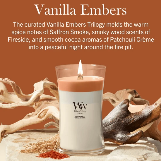 WoodWick Vanilla Embers Trilogy Large Hourglass Candle