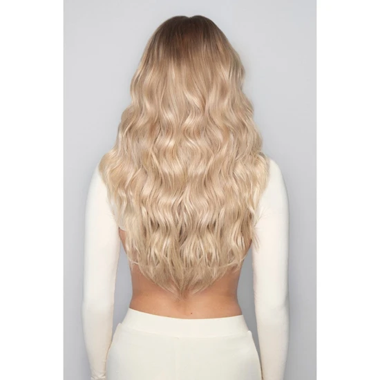 LullaBellz Super Thick 16'' 5 Piece Brushed Out Wave Clip In Hair Extensions Champagne Blonde