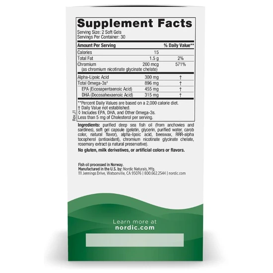 Nordic Naturals Omega Blood Sugar 896mg 60 Softgels