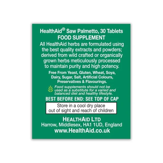 Health Aid Saw Palmetto Tablets 30 Tablets