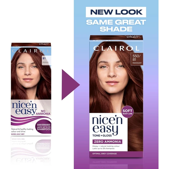 Clairol Nice'n Easy Tone+Gloss Semi Permanent Hair Dye 550/81 Mahogany