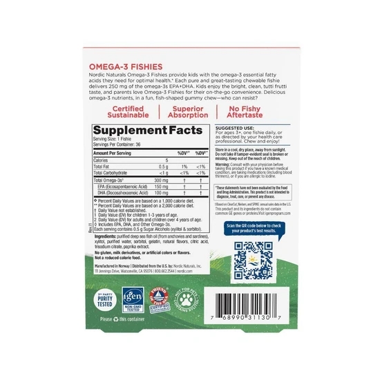 Nordic Naturals Nordic Omega-3 300mg Yummy Tutti Frutti Fishies 36