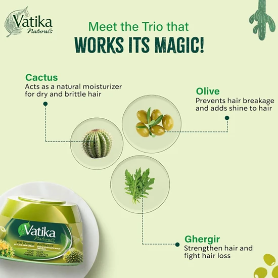 Dabur Vatika Naturals Olive Cactus & Ghergir Styling Hair Cream 210ml