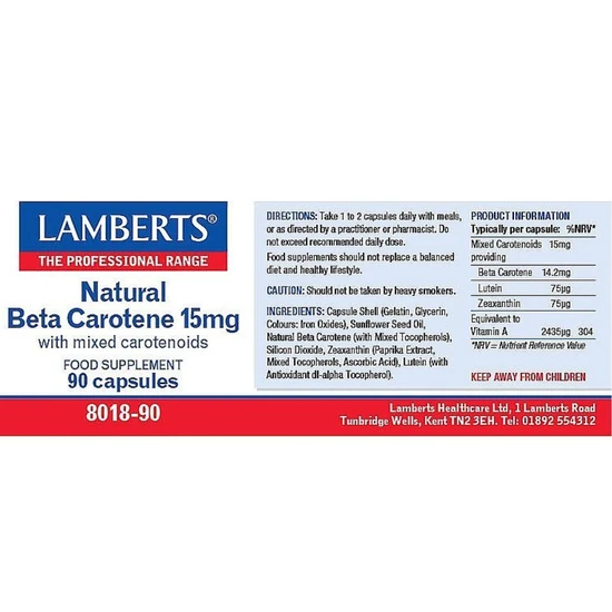 Lamberts Natural Beta Carotene 15mg Capsules 90 Capsules