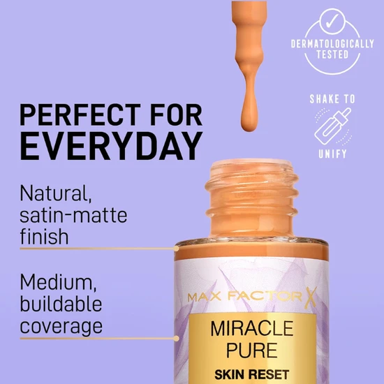 Max Factor Miracle Pure Skin Reset 2-in-1 Serum Foundation To Even Skin Tone 40-60 Light