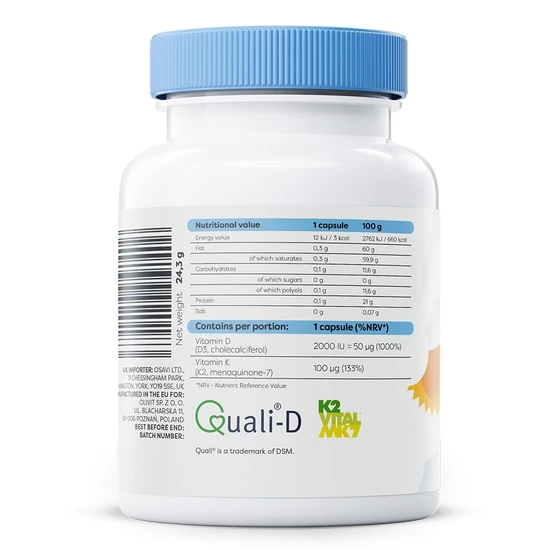 Osavi Vitamin D3 + K2 2000iu + 100mcg Softgels 60 Softgels