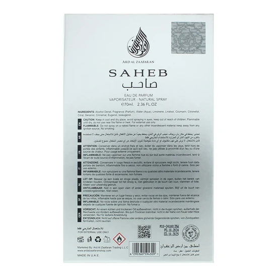 Ard Al Zaafaran Saheb Intense Eau De Parfum 70ml