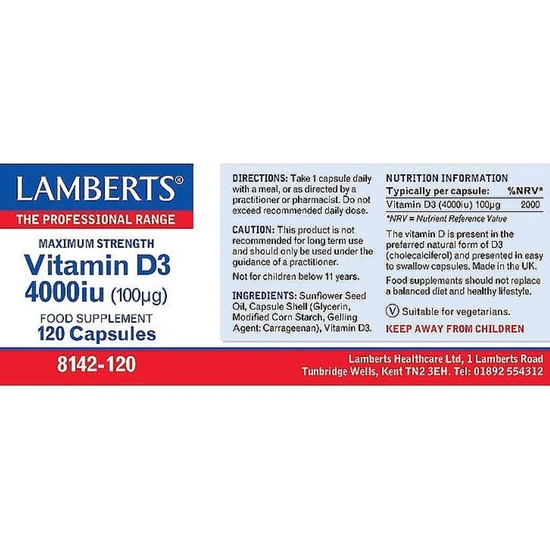 Lamberts Vitamin D3 4000iu Capsules 120 Capsules