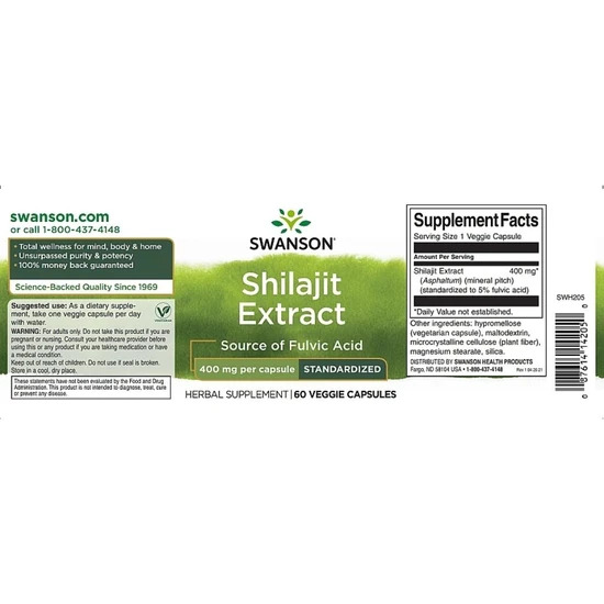 Swanson Shilajit Extract 400mg Capsules 60 Capsules