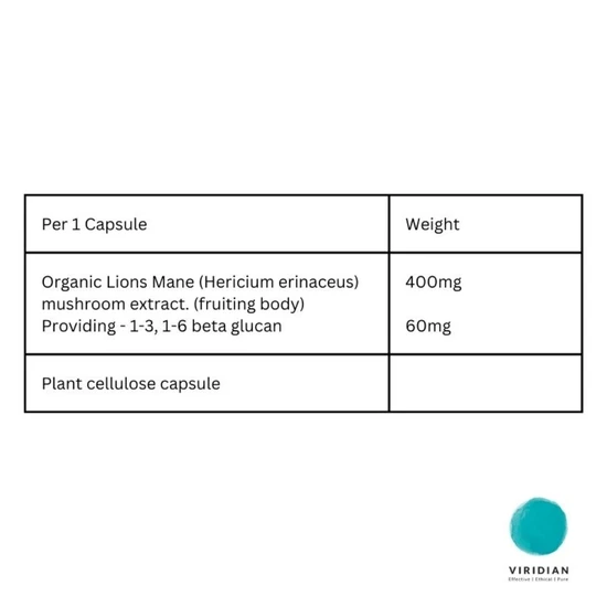 Viridian Organic Lion's Mane Extract Veg Capsules 30 Capsules