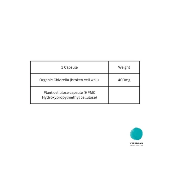Viridian Organic Chlorella 400mg Veg Capsules 90 Capsules