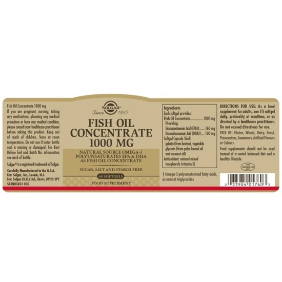 Solgar Fish Oil Concentrate 1000mg Softgels 60 Softgels