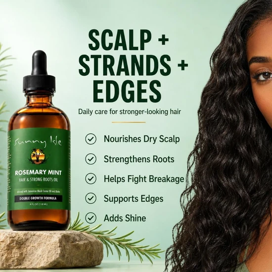 Sunny Isle Rosemary Mint Hair & Strong Roots Oil 4oz