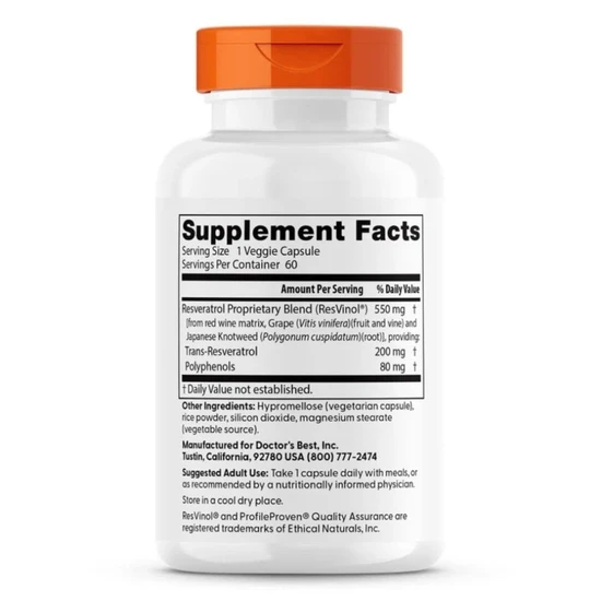 Doctor's Best Trans-Resveratrol With ResVinol-25 200mg Vegicaps 60 Vegicaps