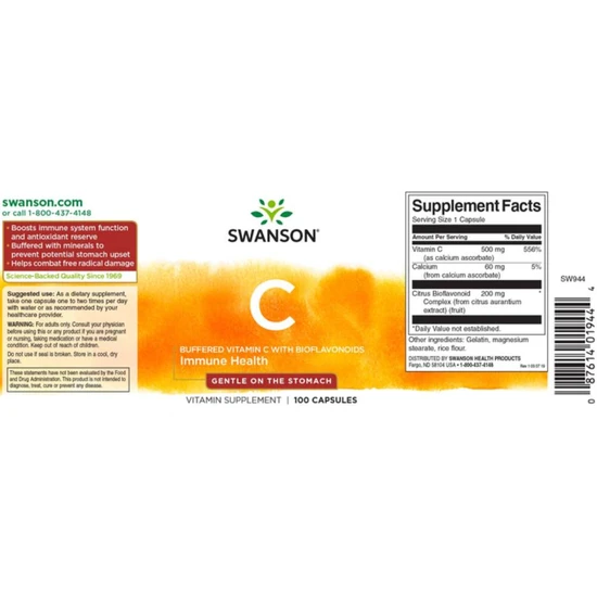 Swanson Buffered Vitamin C With Bioflavonoids Capsules 100 Capsules