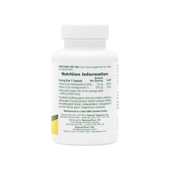Nature's Plus Vitamin D3 1000iu With K2 100mcg 90 Capsules