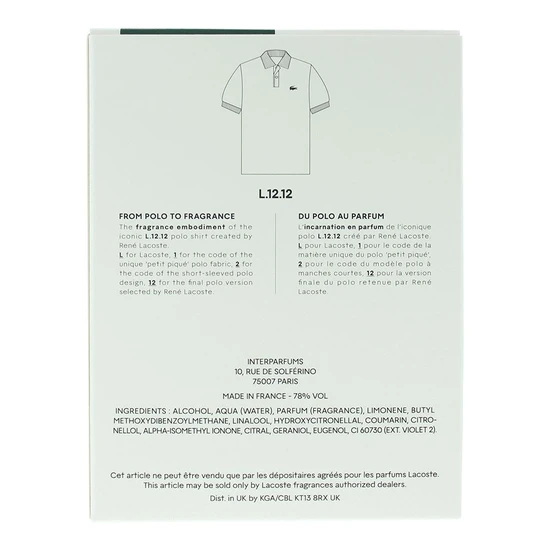 Lacoste L.12.12 Blanc Eau Intense Eau De Toilette 100ml