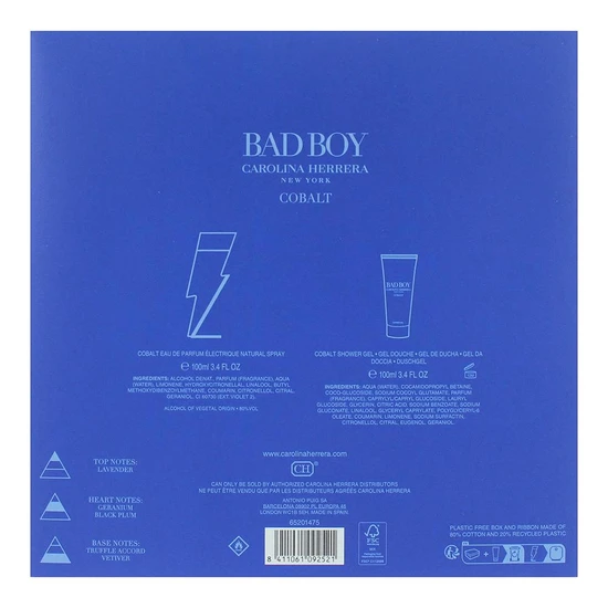 Carolina Herrera Bad Boy Cobalt Eau De Toilette 100ml Gift Set 100ml & 100ml Shower Gel