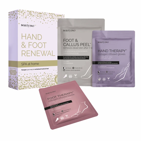 BeautyPro Spa At Home: Hand & Foot Renewal Set 1 Foot Therapy Mask, 1 Hand Therapy Mask & 1 Foot & Callus Peel Mask