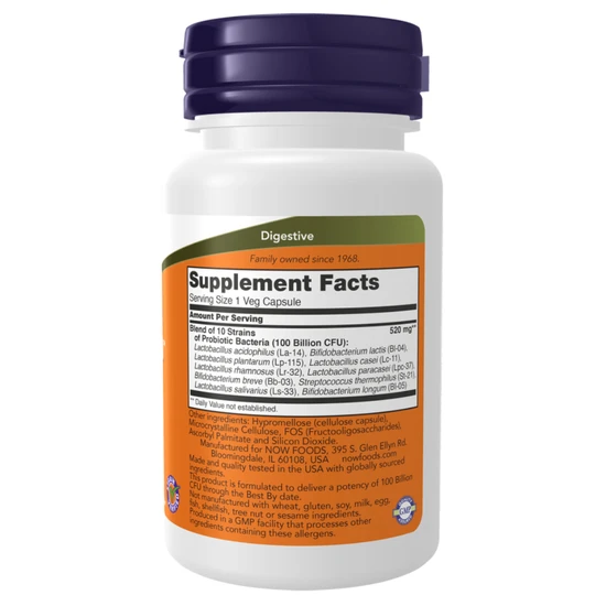 NOW Foods Probiotic-10 100 Billion Capsules 60 Capsules