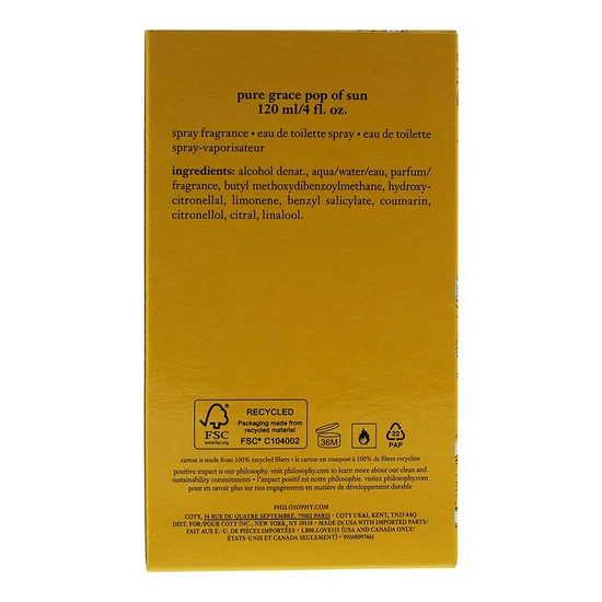 Philosophy Pure Grace Pop Of Sun Eau De Toilette 120ml