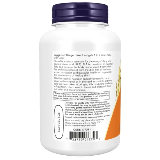 NOW Foods Flax Oil 1000mg Softgels 250 Softgels