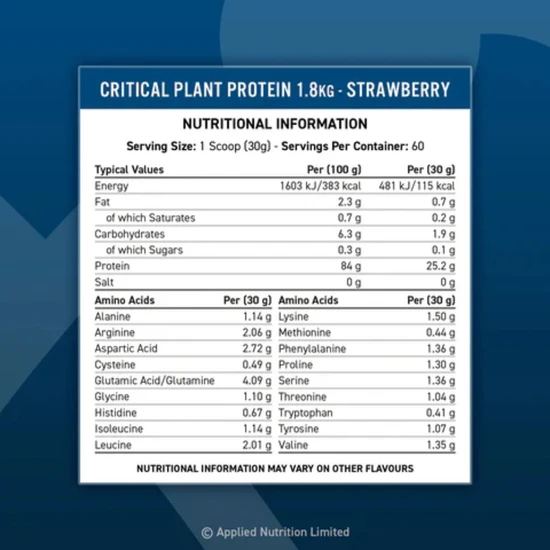 Applied Nutrition Critical Plant Protein Vanilla 1800g