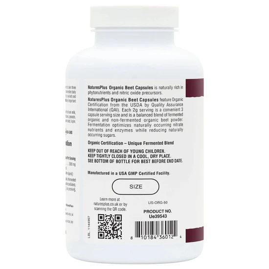 Nature's Plus Organic Beetroot Capsules 180 Capsules