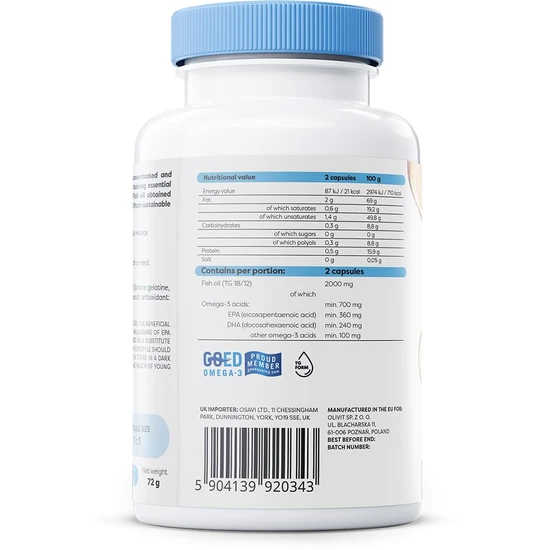 Osavi Omega-3 Fish Oil Molecularly Distilled 1000mg Lemon Softgels 60 Softgels