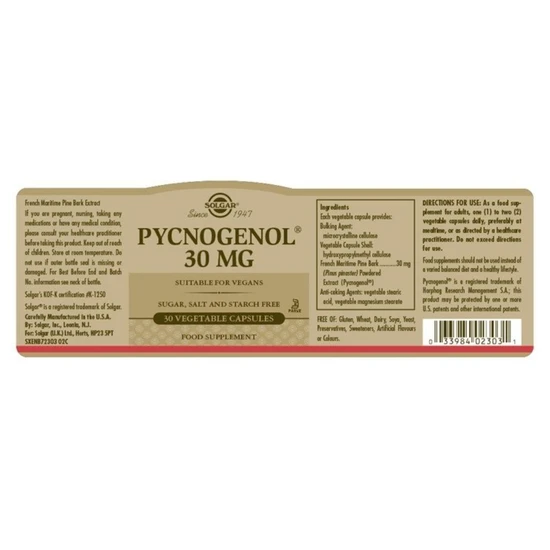 Solgar Pycnogenol 30mg Vegicaps 30 Vegicaps