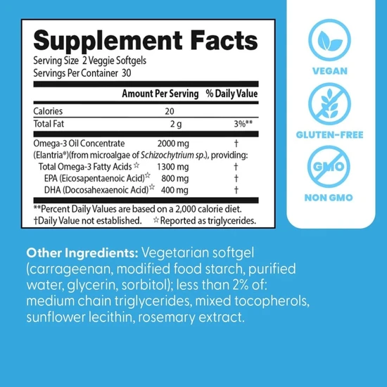 Doctor's Best Vegan Omega-3 E DHA Softgels 60 Softgels
