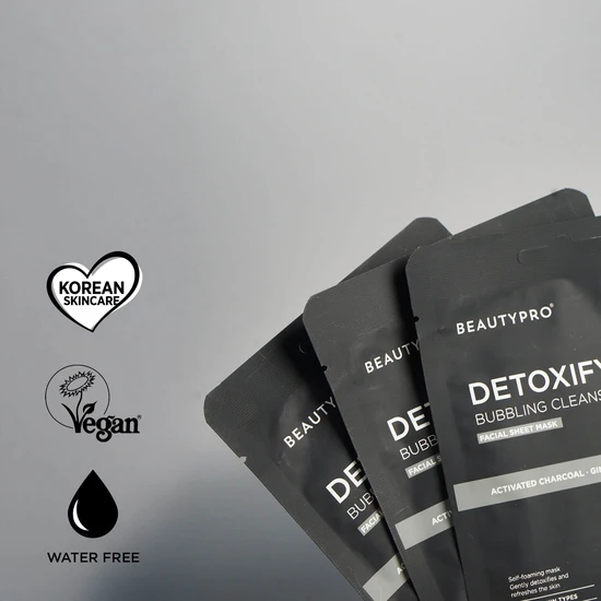 BeautyPro DETOXIFYING Bubbling Cleansing Sheet Mask With Activated Charcoal Pack of 4
