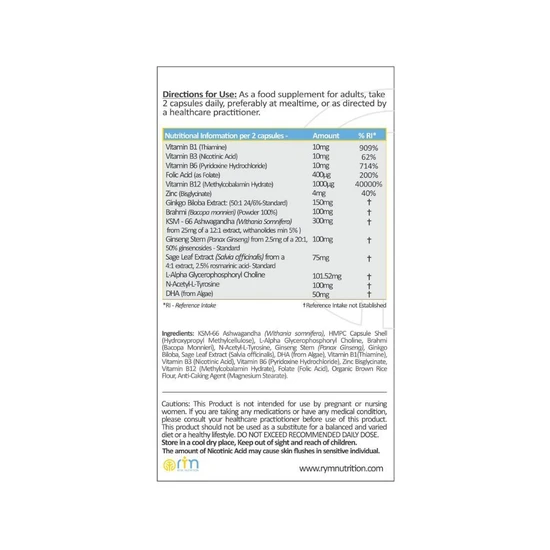 RYM Nutrition Focus & Memory Capsules 60 Capsules