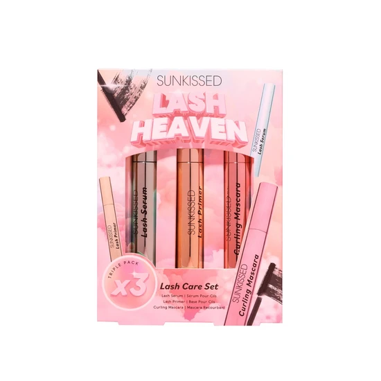 Sunkissed Lash Heaven Lash Care Set Gift Set 10ml Clear Lash Serum + 10ml White With Fibres Lash Primer + 10ml Curl & Flex Black Curling Mascara