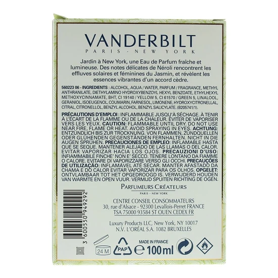 Gloria Vanderbilt Jardin A New York Eau De Parfum Fraiche 100ml