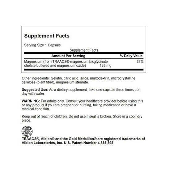 Swanson Albion Chelated Magnesium 133mg Capsules 90 Capsules