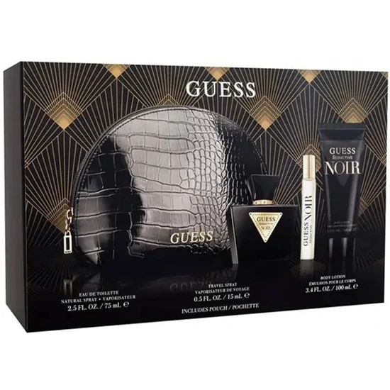 Guess Seductive Noir Gift Set 75ml Eau De Toilette Spray + 100ml Body Lotion + 15ml Eau De Toilette Spray + Pouch