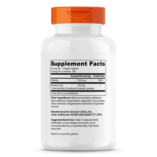Doctor's Best Stabilised R-Lipoic Acid With BioEnhanced Na-RALA 100mg - 180 Vcaps