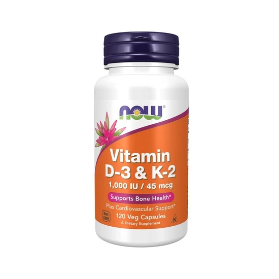 NOW Foods Vitamin D-3 & K-2 120 Vegetarian Capsules