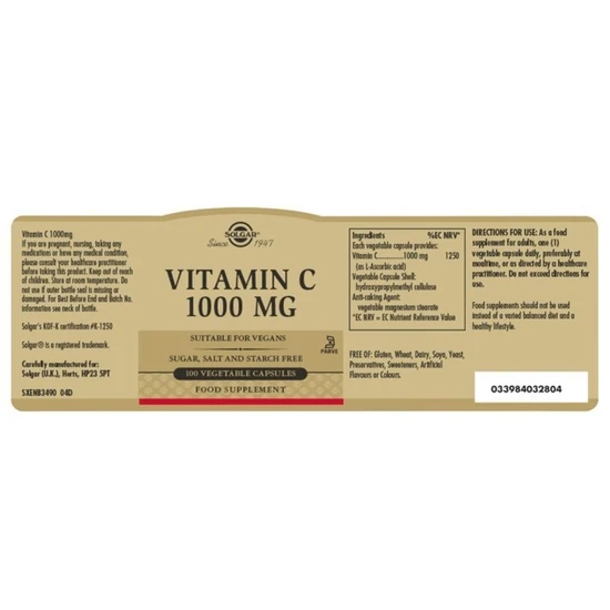 Solgar Vitamin C 1000mg Vegicaps 100 Vegicaps