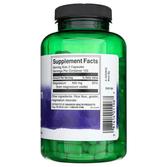 Swanson Magnesium Oxide 200mg Capsules 250 Capsules