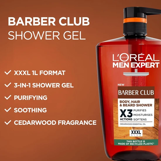 L'Oreal Paris Barber Club Body, Hair & Beard Shower 1000ml