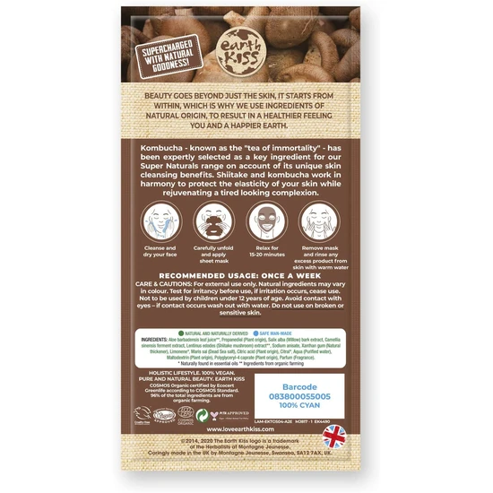 Montagne Jeunesse Earth Kiss Super Naturals Kombucha & Shiitake Purifying Sheet Mask 10g