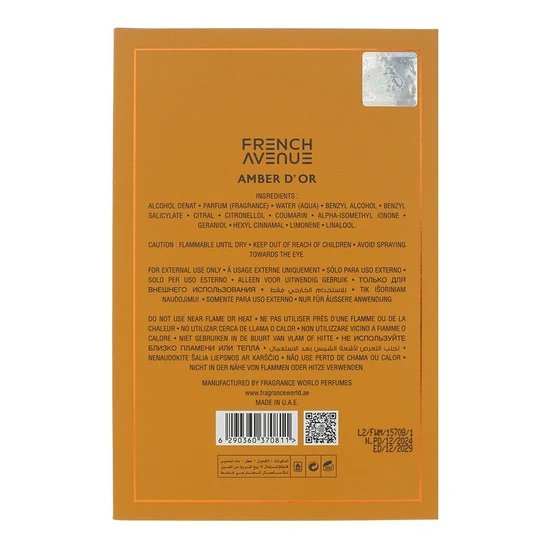 French Avenue Amber D'or Eau De Parfum 100ml