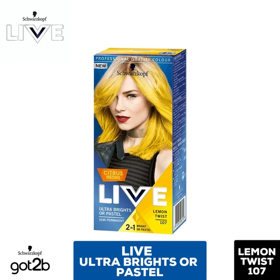 Schwarzkopf Live Ultra Brights/Pastel Semi Permanent Hair Dye, 107 Lemon Twist Pack of 3