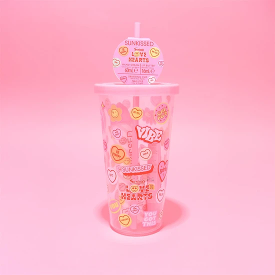 Sunkissed Love Hearts Drinking Cup Gift Set 60ml Hand Cream, 16ml Lip Butter & Drinking Cup