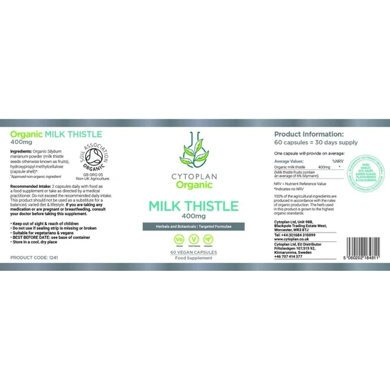 Cytoplan Organic Milk Thistle Capsules 60 Capsules