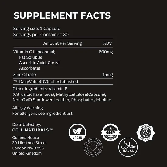 Cell Naturals Liposomal Vitamin C 800mg Capsules 30 Capsules