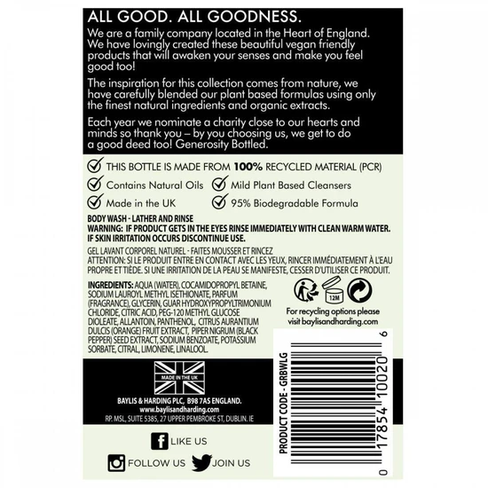 Baylis & Harding Goodness Lemongrass & Ginger Body Wash 500ml